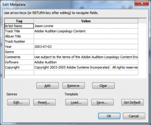 Figure 5.32 Prompt for metadata to be stored in header of uncompressed WAV file