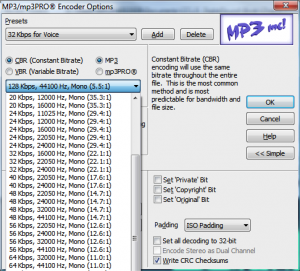 Figure 5.47 Bit rate choices in Adobe Audition’s MP3/mp3PRO encoder