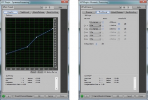 Figure 7.14 Dynamics processing in Adobe Audition, downward and upward compression