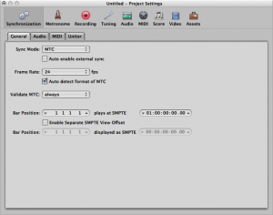 Figure 6.44 MIDI Time Code synchronization for Logic Pro